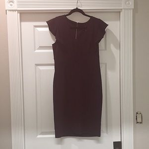 DKNY V-Neck Ruffle Cap Sleeve Sheath Dress